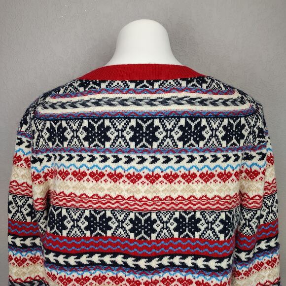 J. Crew Button Fair Isle Crewneck Sweater Lambs Wool Blend Size Large - Picture 13 of 16